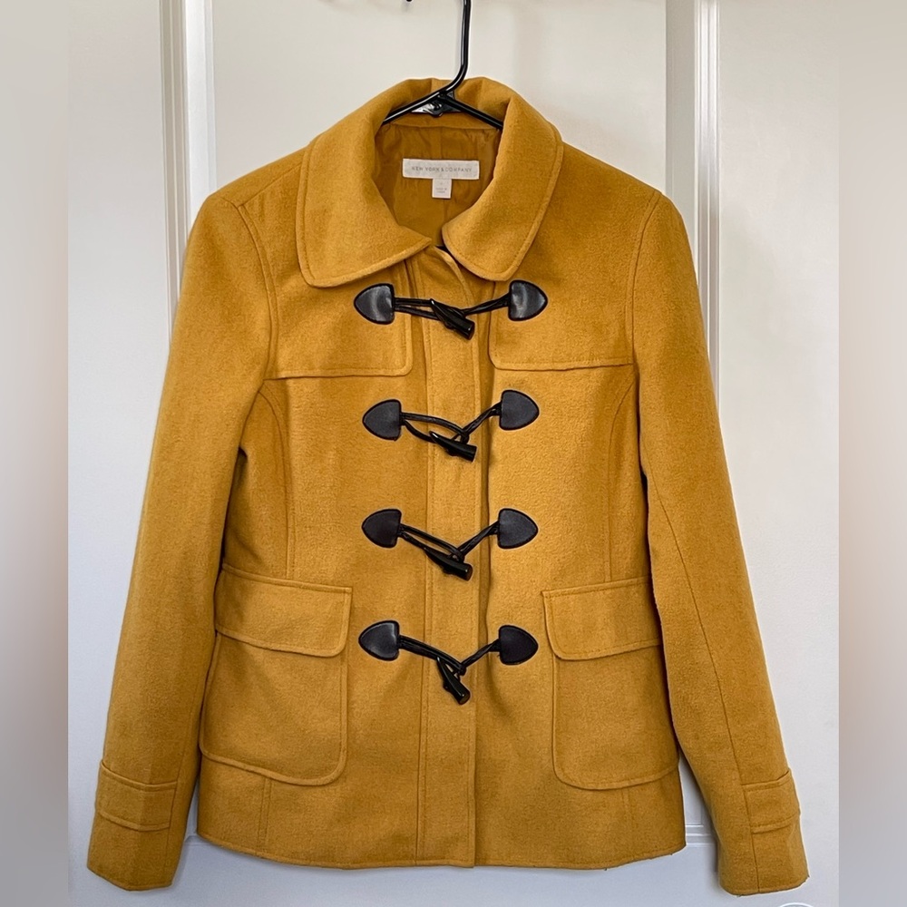 New York & Company, Mustard Yellow Peacoat w/ Removable Hood Size Small